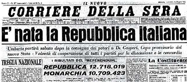 titolo del Corriere del giugno 1946
